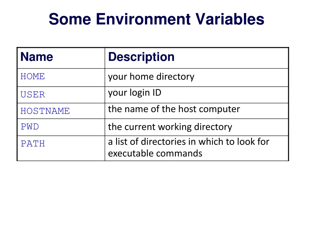 some environment variables