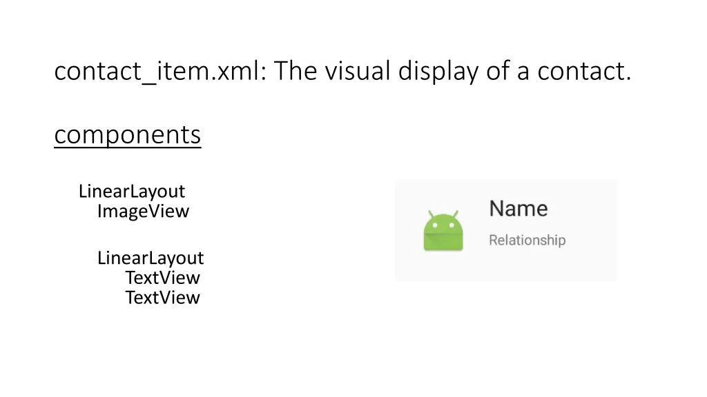 contact item xml the visual display of a contact