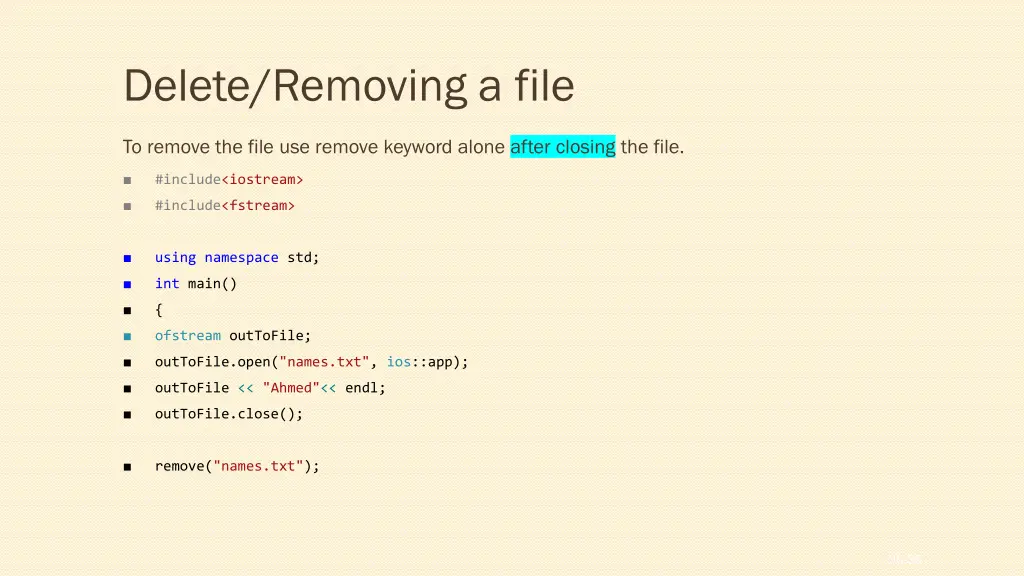 delete removing a file