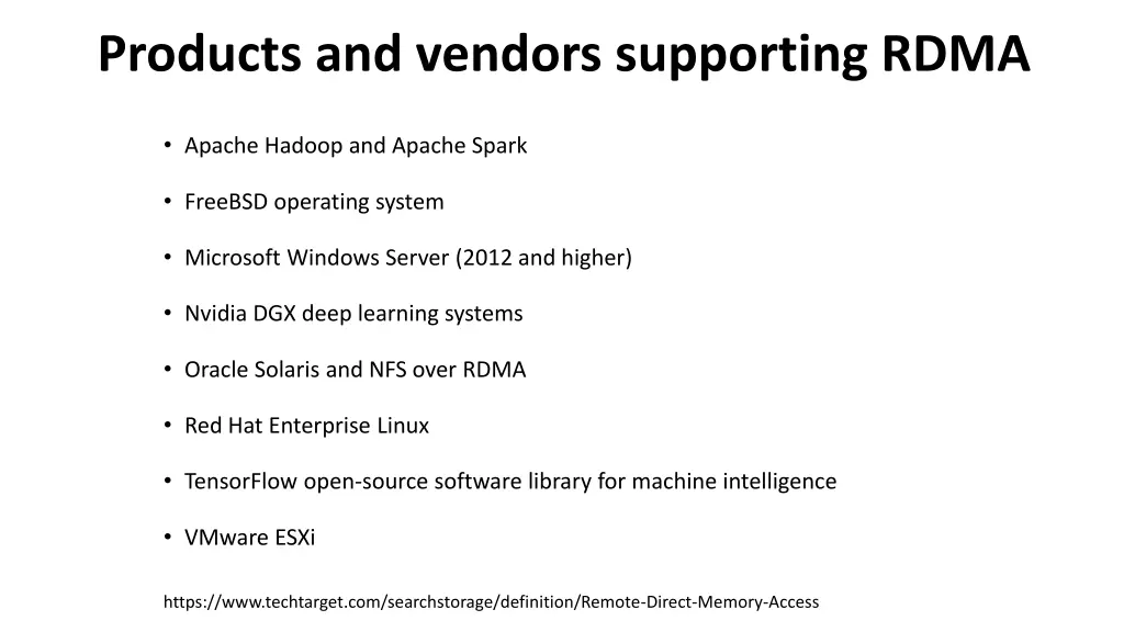 products and vendors supporting rdma