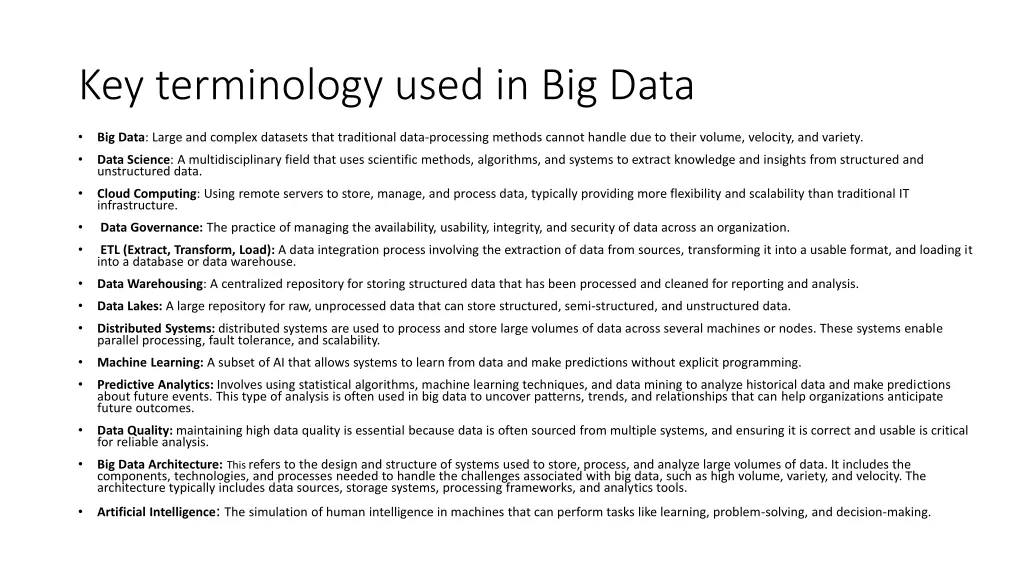 key terminology used in big data