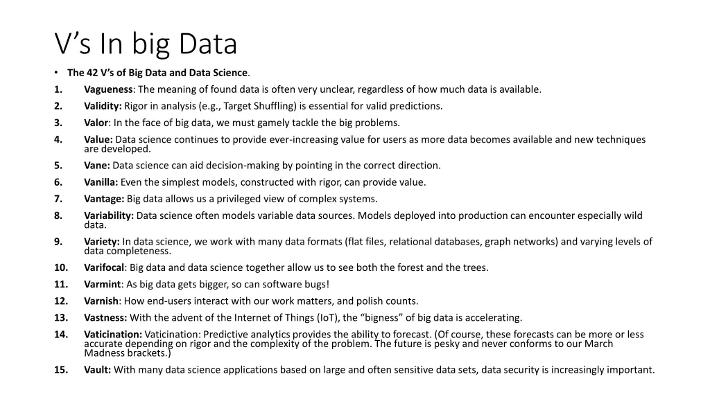 v s in big data the 42 v s of big data and data
