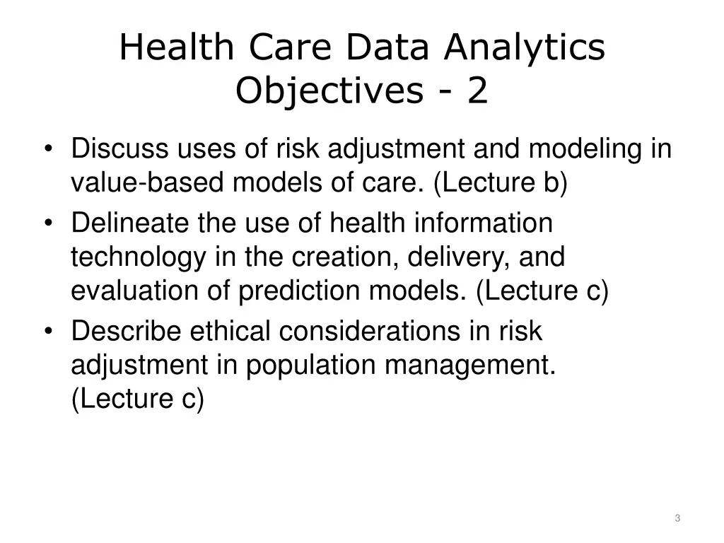 health care data analytics objectives 2