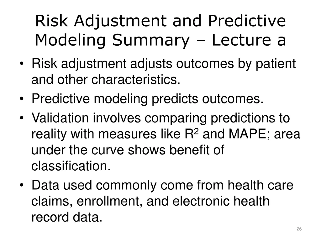 risk adjustment and predictive modeling summary