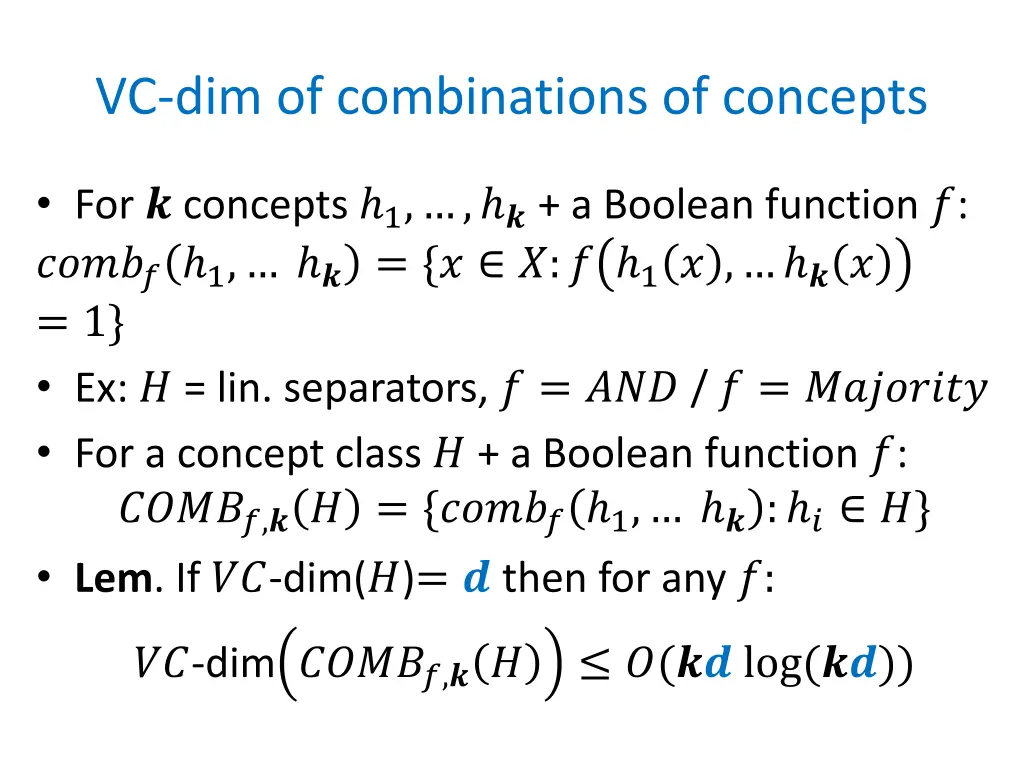 vc dim of combinations of concepts