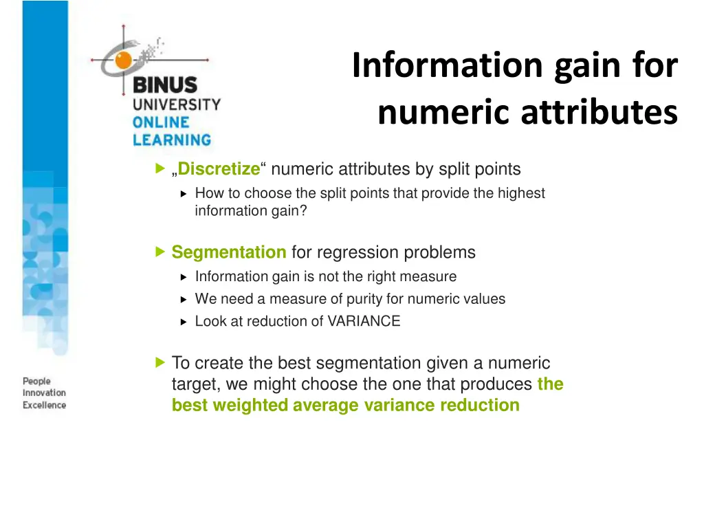 information gain for numeric attributes