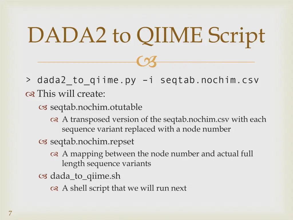 dada2 to qiime script