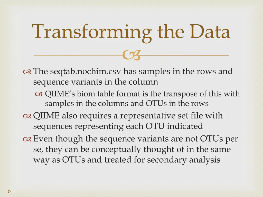 transforming the data