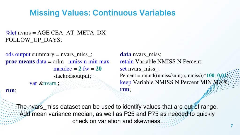 missing values continuous variables