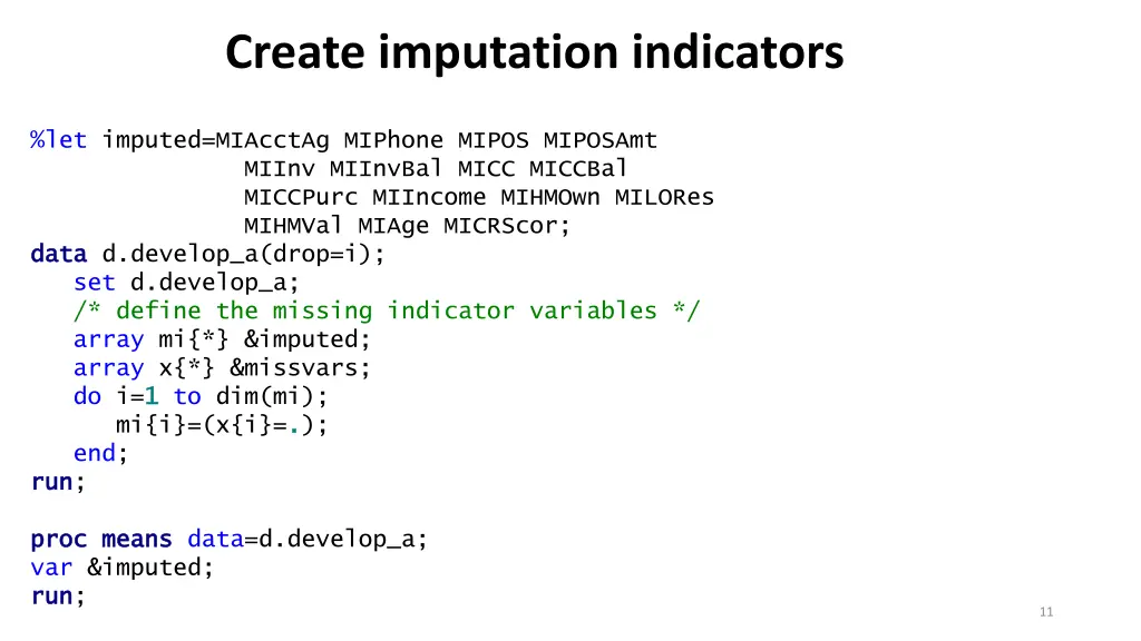 create imputation indicators