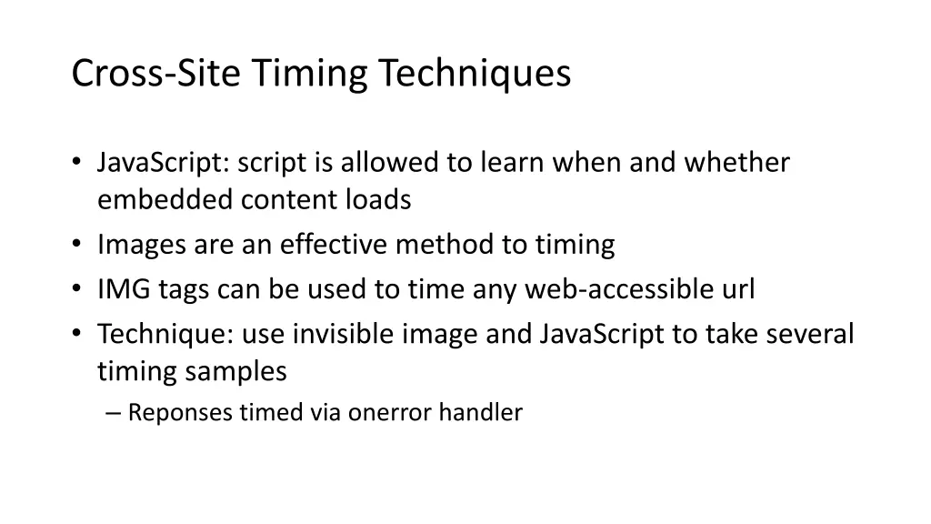 cross site timing techniques