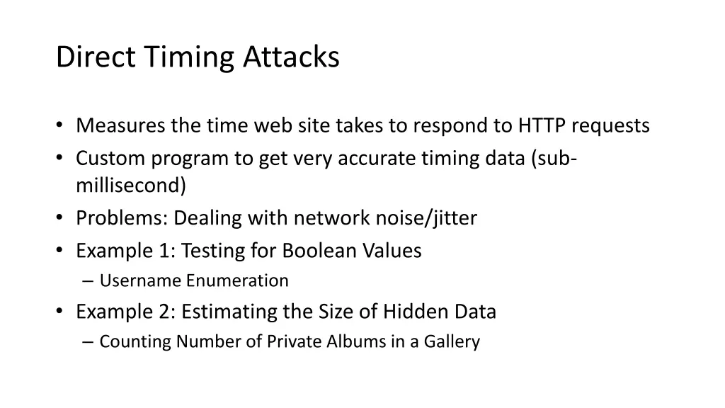 direct timing attacks