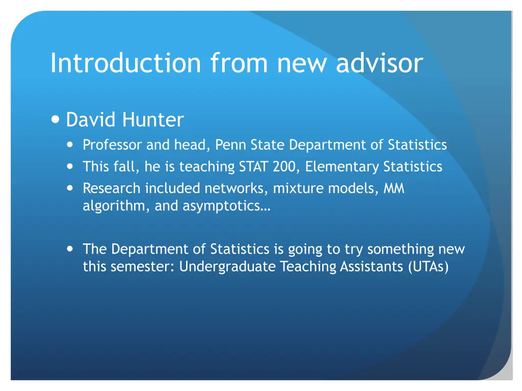 introduction from new advisor