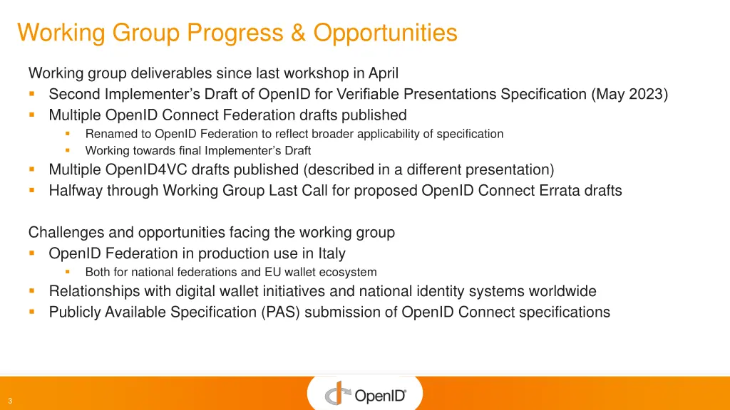 working group progress opportunities
