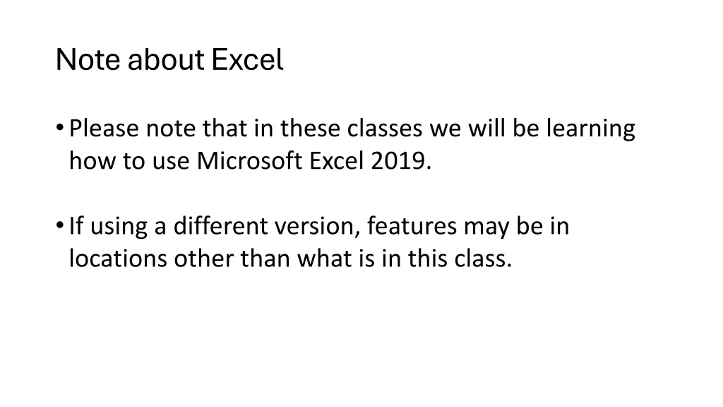 note about excel