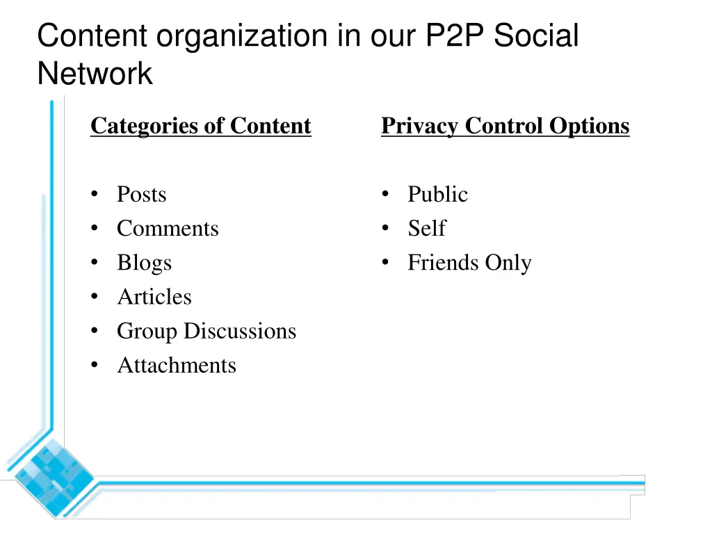 content organization in our p2p social network 1