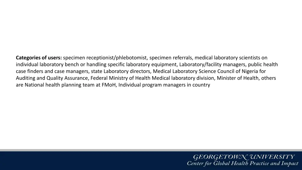 categories of users specimen receptionist