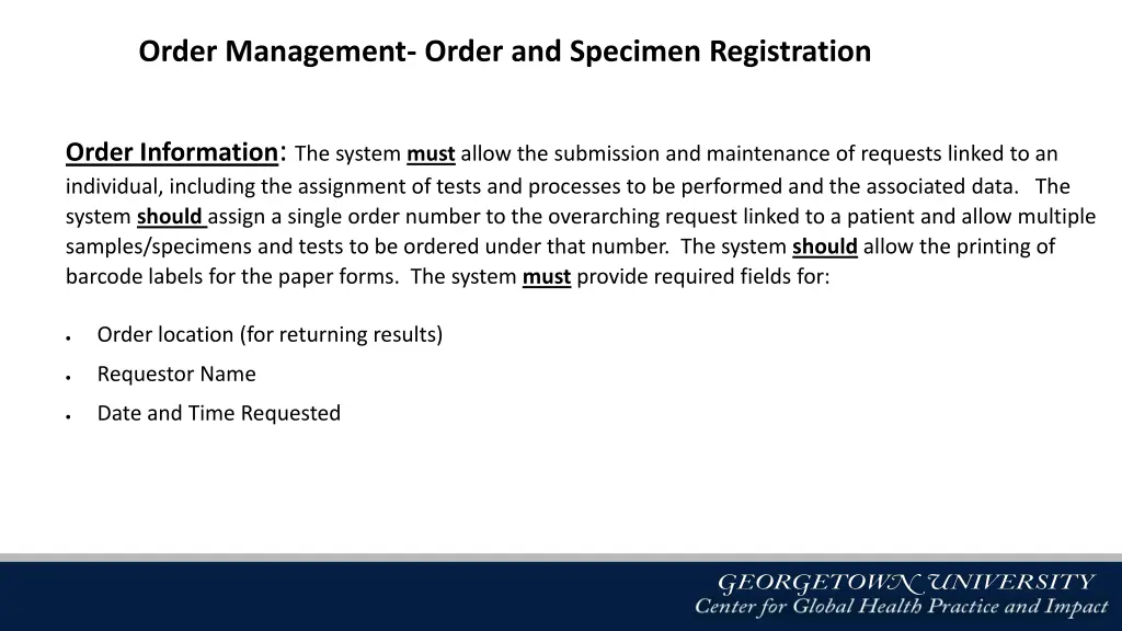order management order and specimen registration