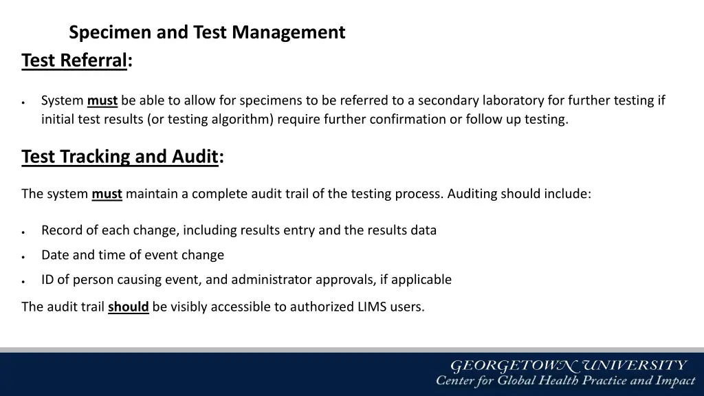 specimen and test management test referral