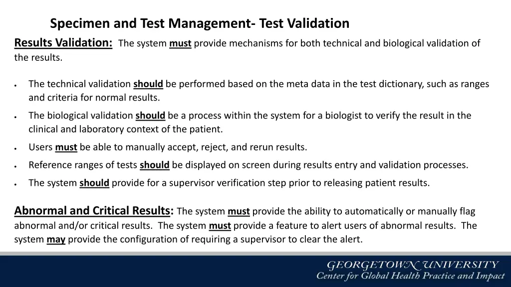 specimen and test management test validation