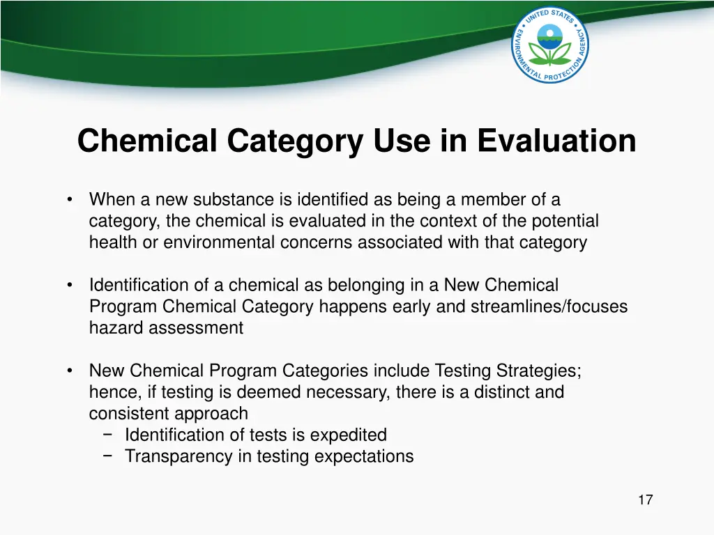 chemical category use in evaluation