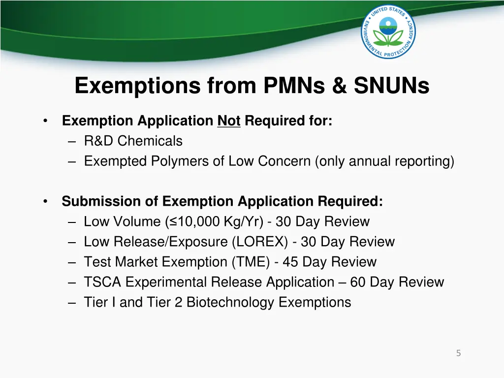 exemptions from pmns snuns
