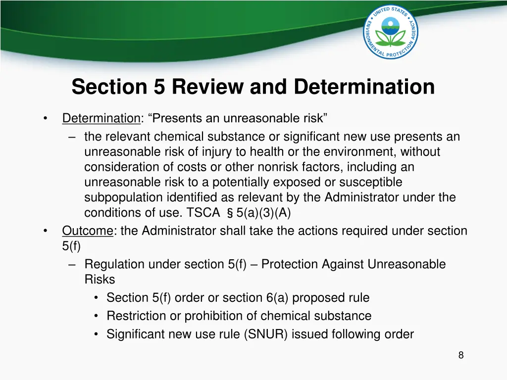 section 5 review and determination