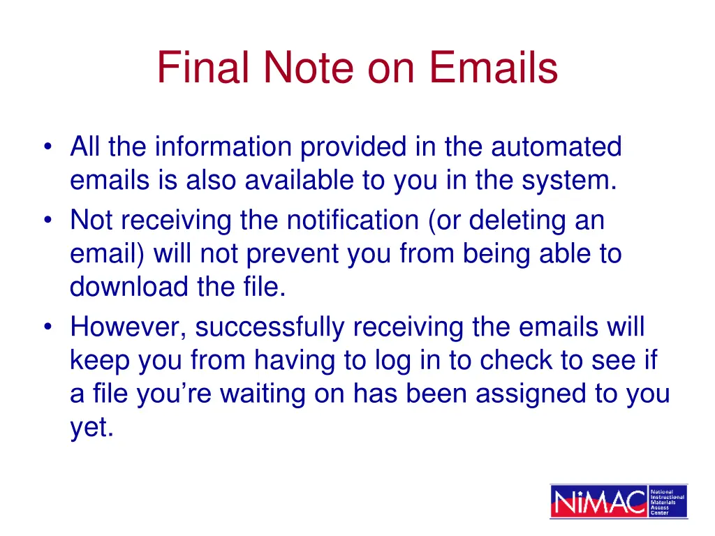 final note on emails