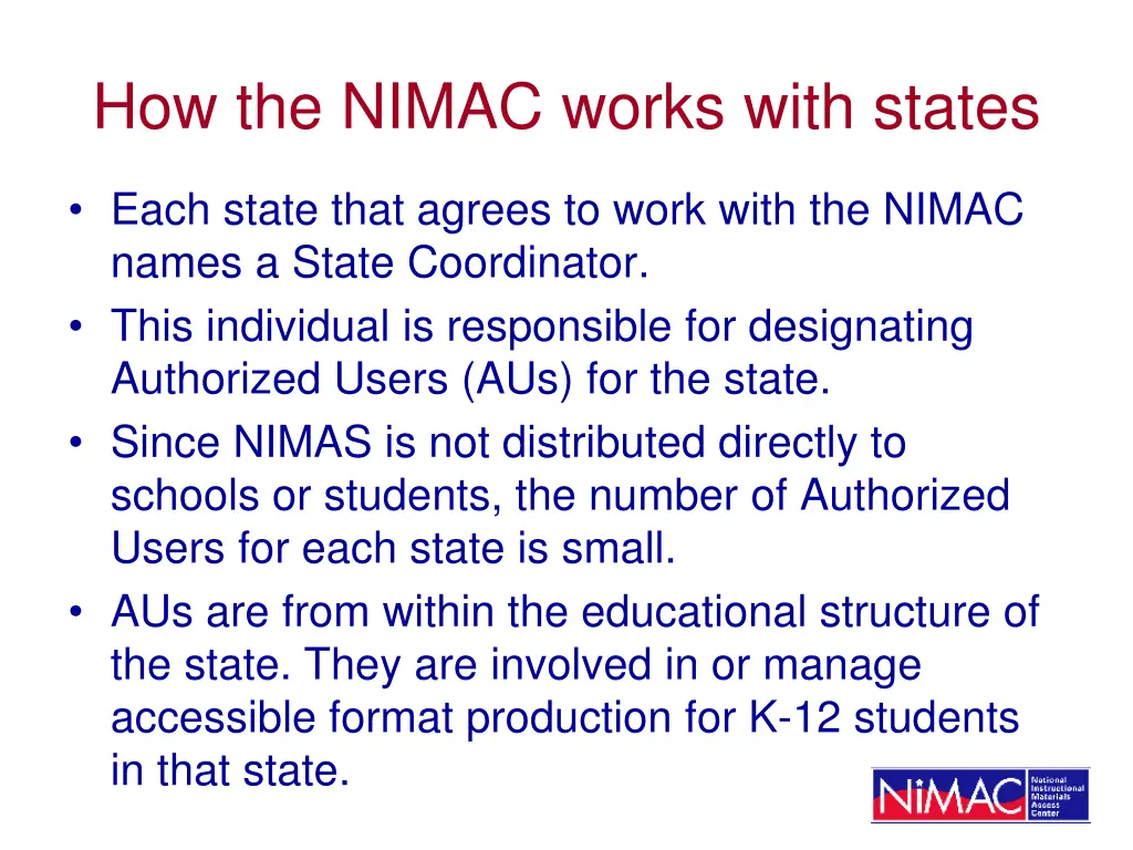 how the nimac works with states