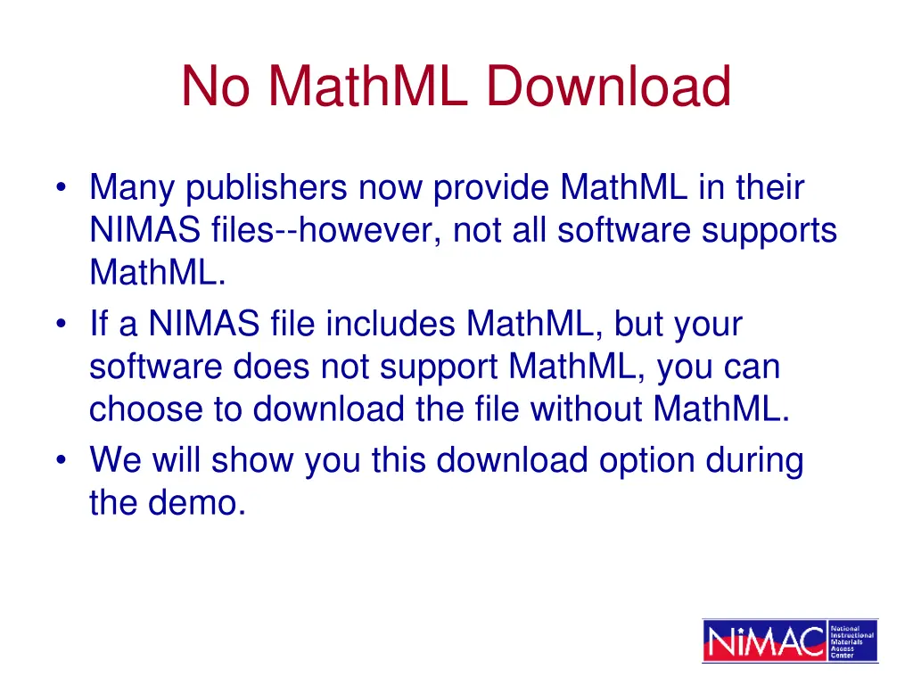 no mathml download