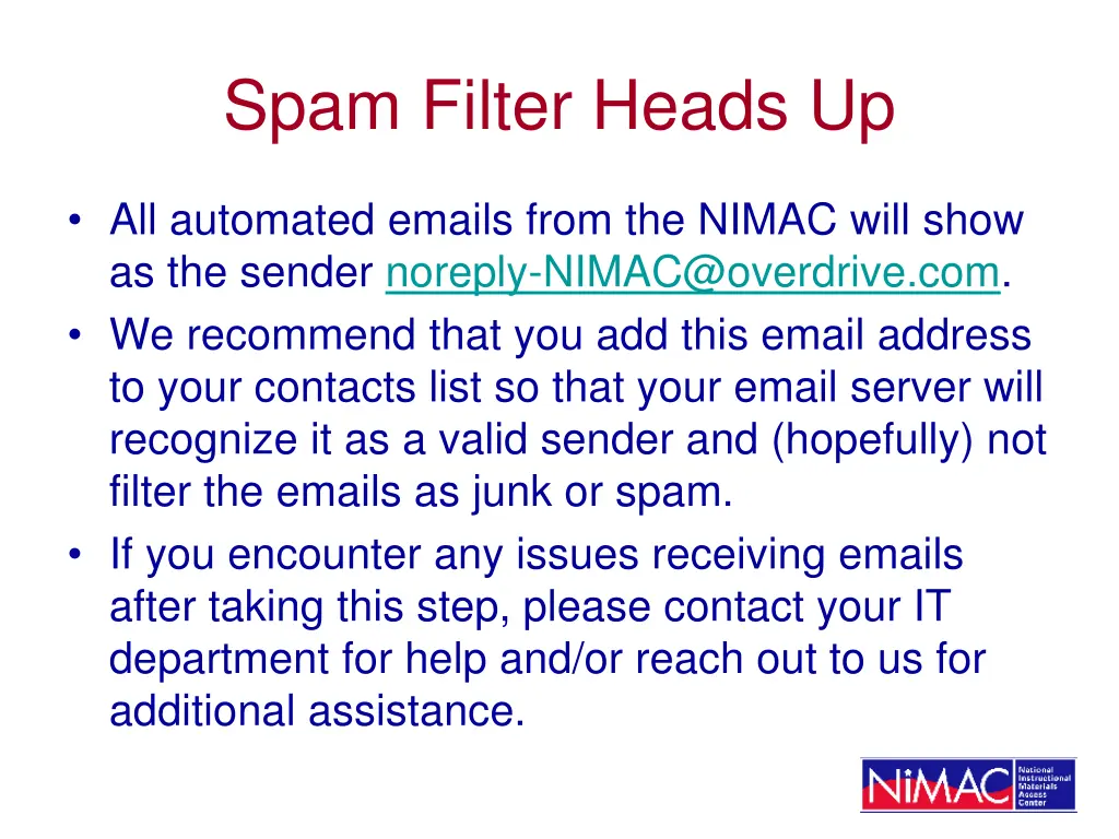 spam filter heads up