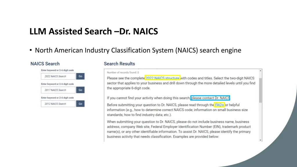 llm assisted search dr naics