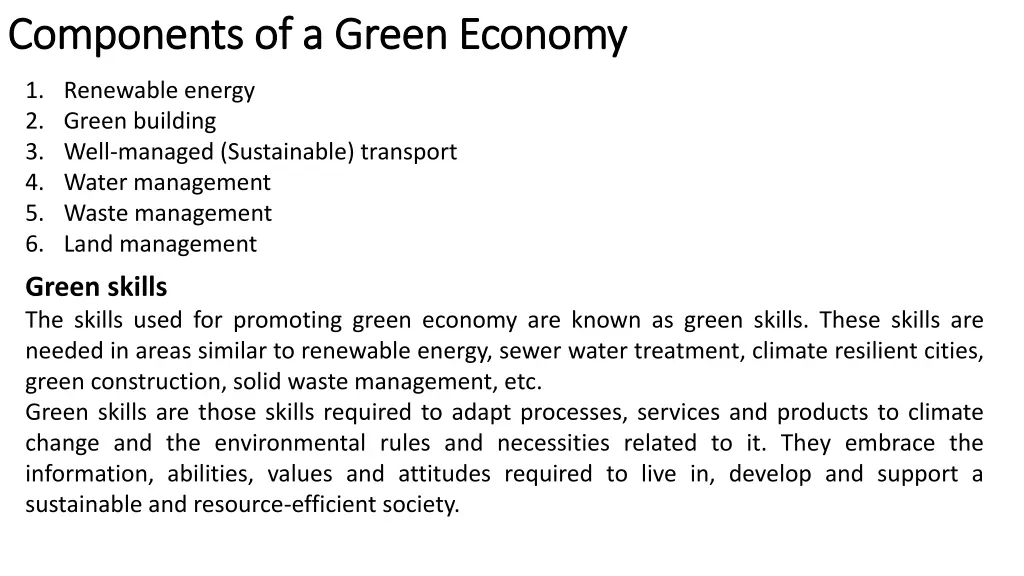 components of a green economy components