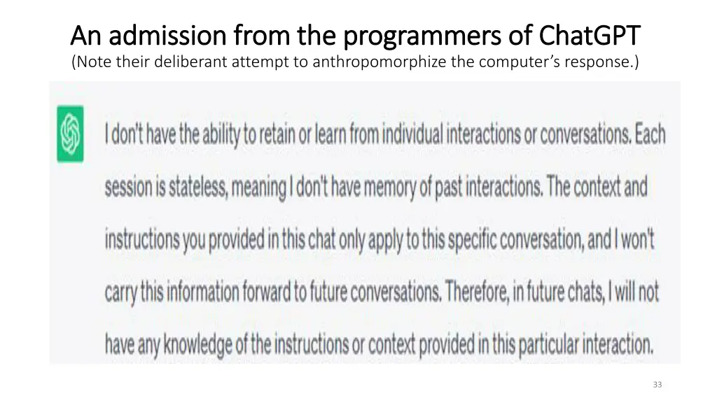 an admission from the programmers of chatgpt