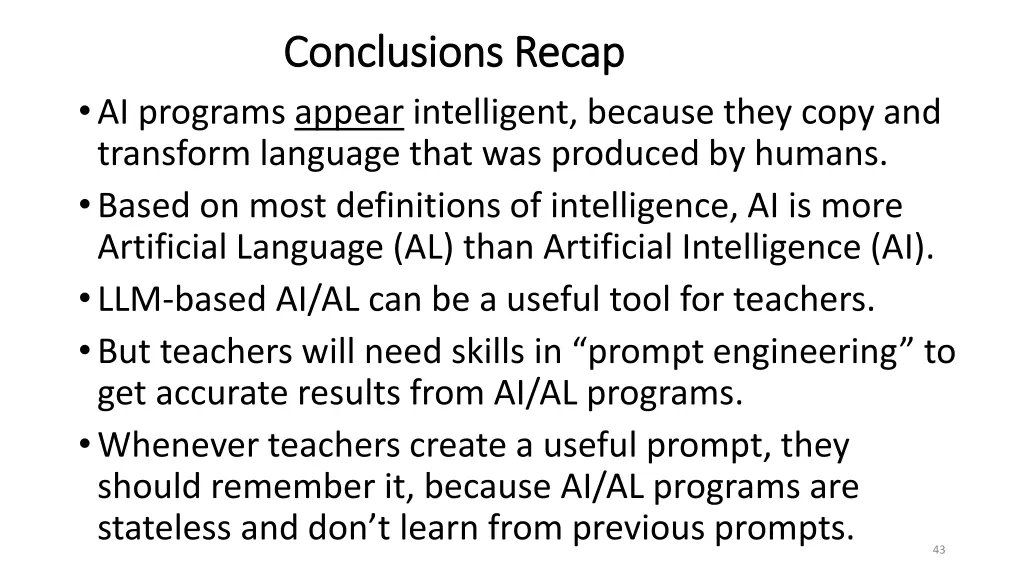 conclusions recap conclusions recap