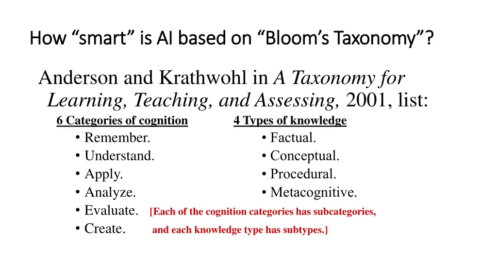 how smart is ai based on bloom s taxonomy
