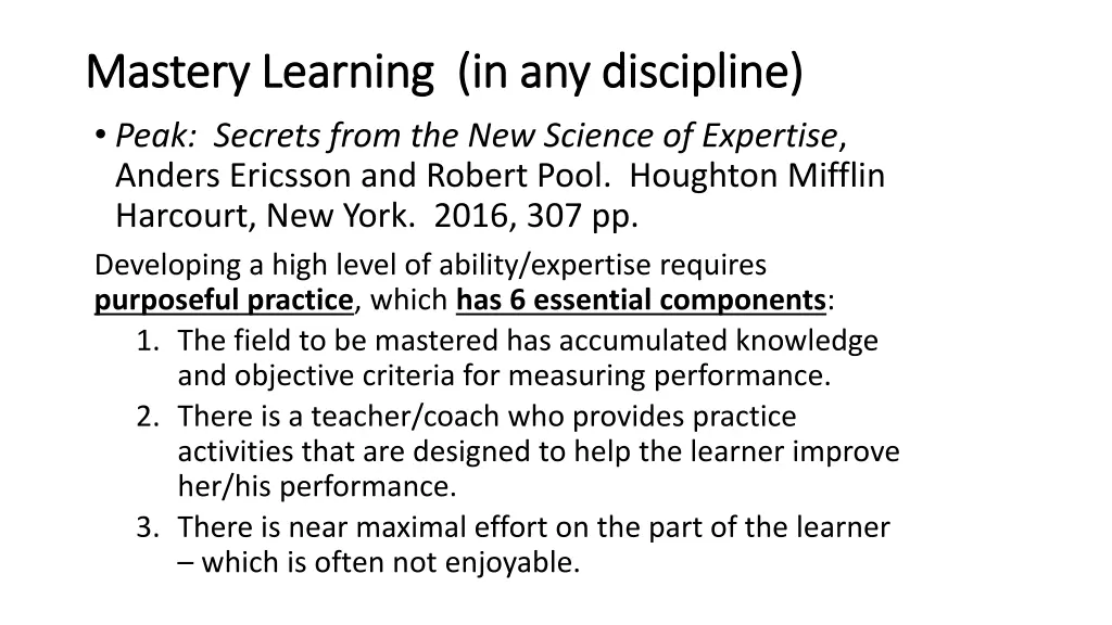 mastery learning in any discipline mastery