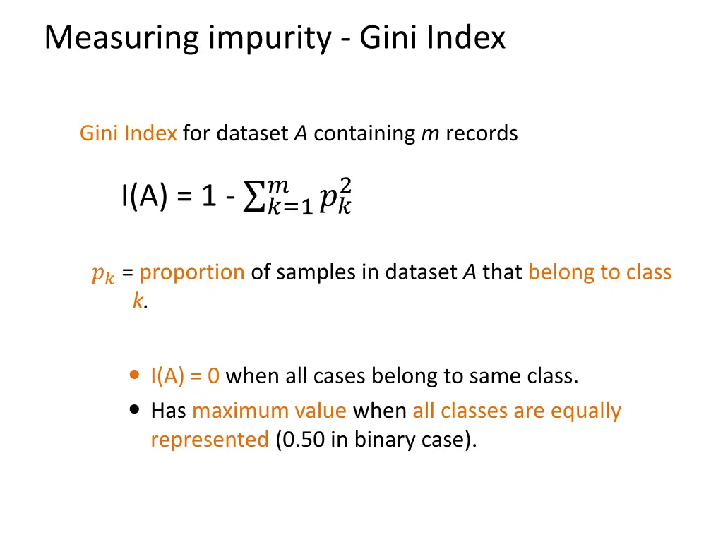 measuring impurity gini index