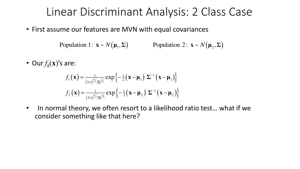 linear discriminant analysis 2 class case