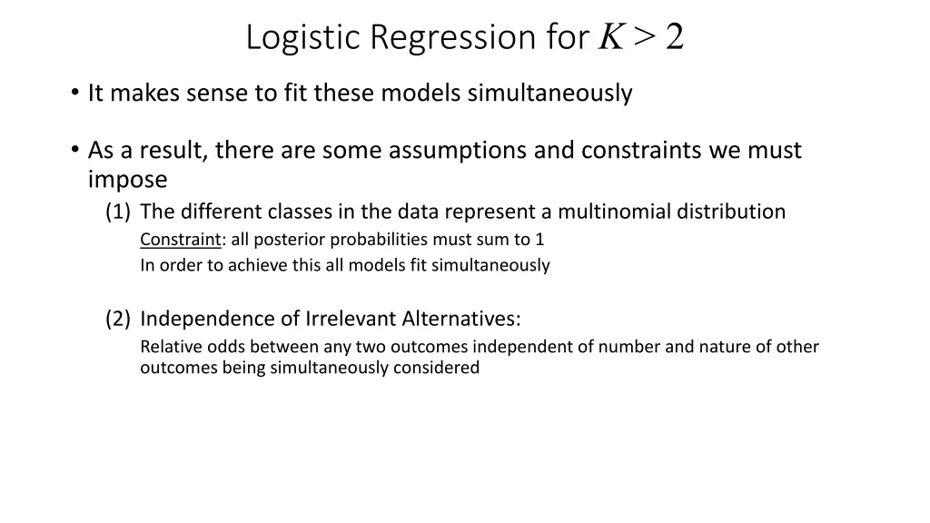 logistic regression for k 2 4