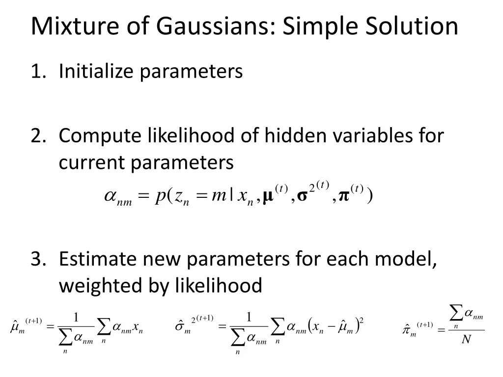 mixture of gaussians simple solution
