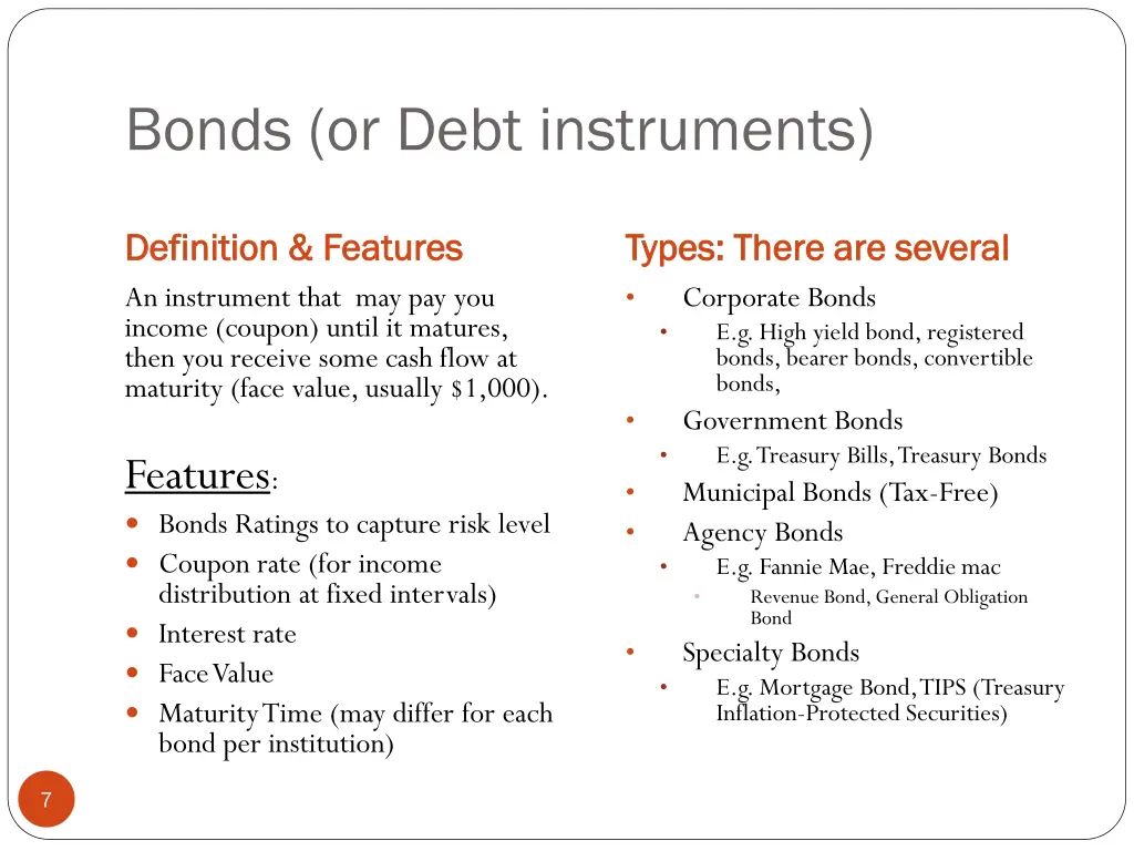 bonds or debt instruments