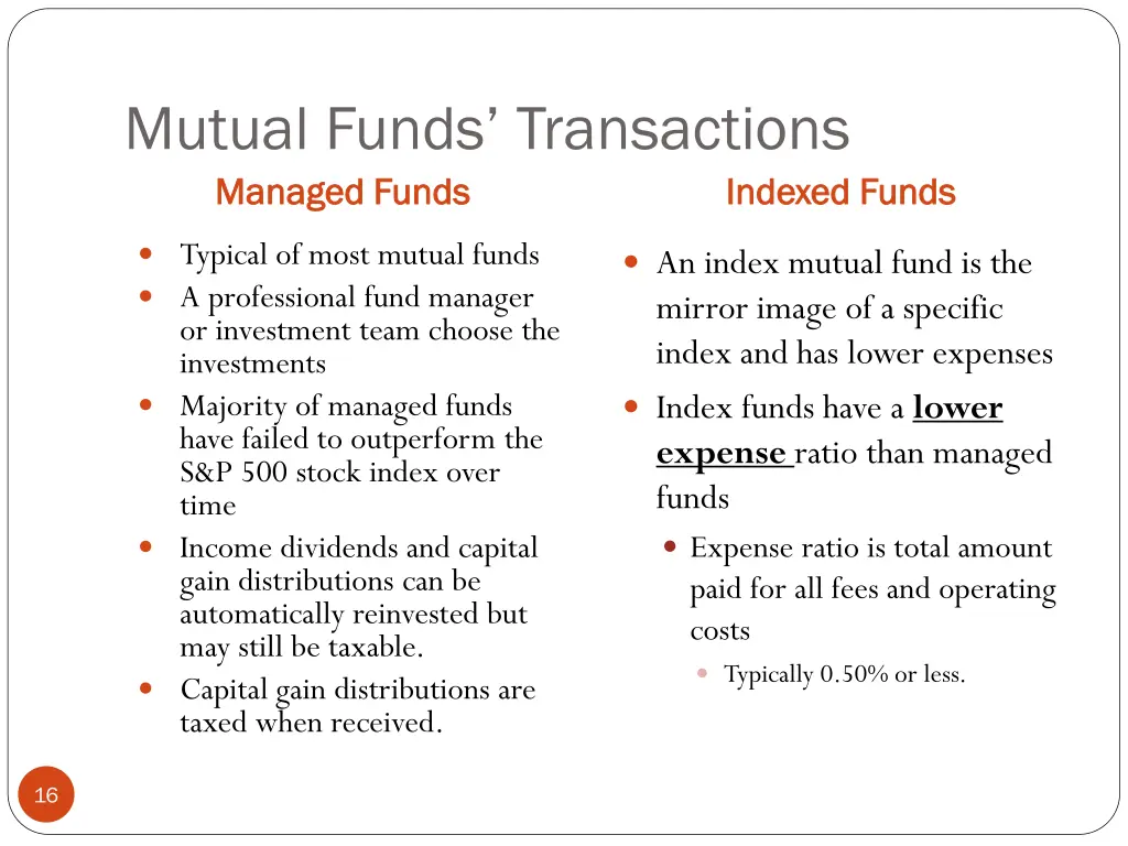 mutual funds transactions managed funds managed