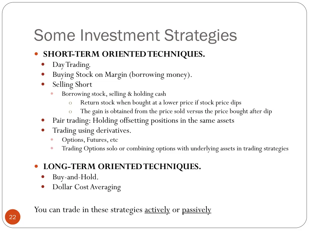 some investment strategies