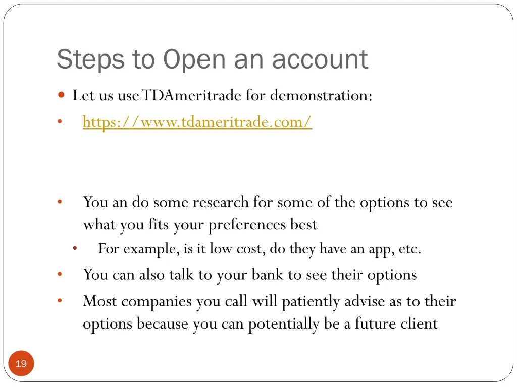 steps to open an account