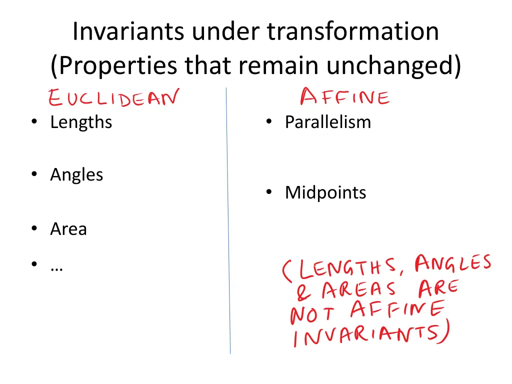 invariants under transformation properties that