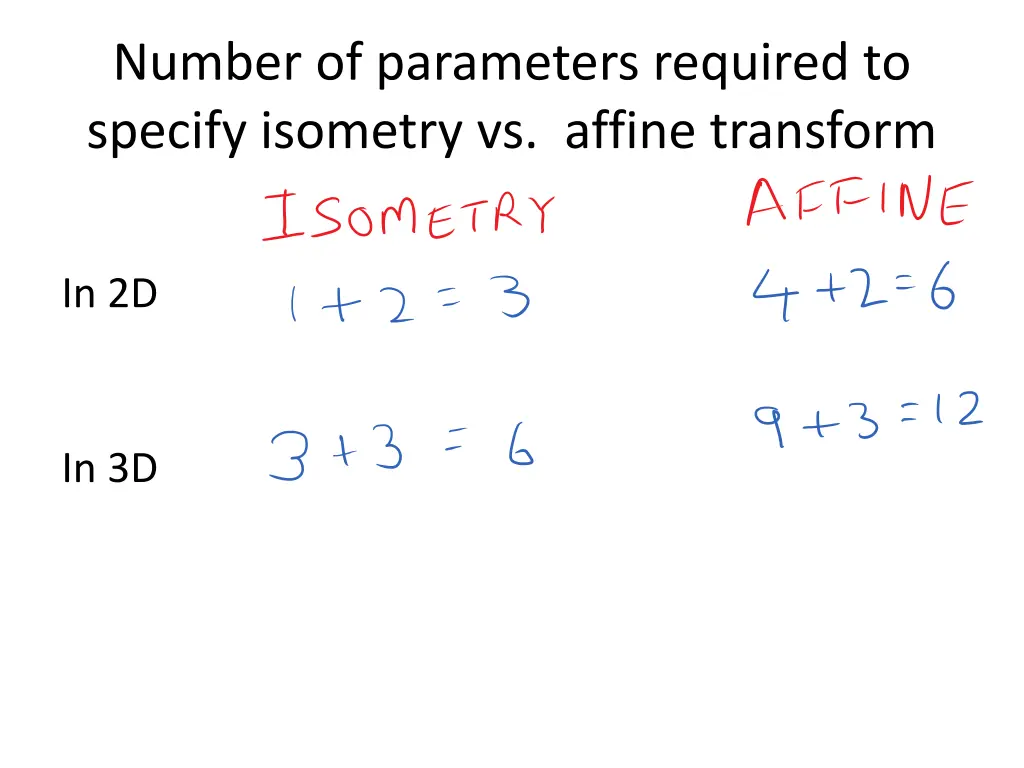 number of parameters required to specify isometry