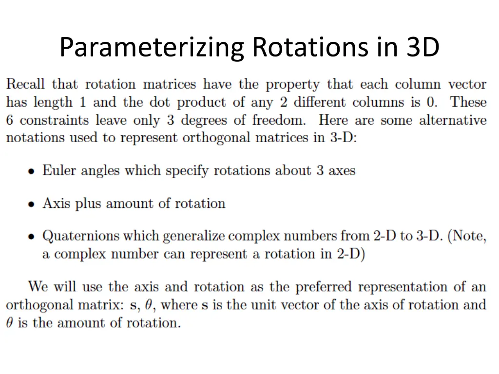 parameterizing rotations in 3d