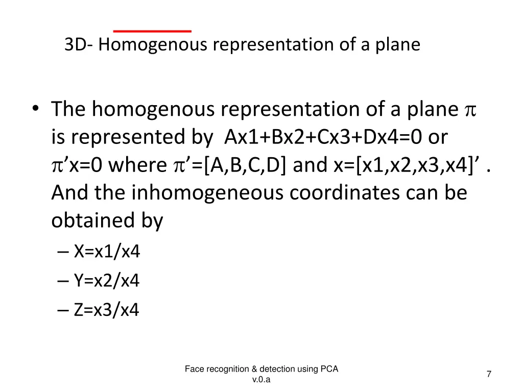 3d homogenous representation of a plane
