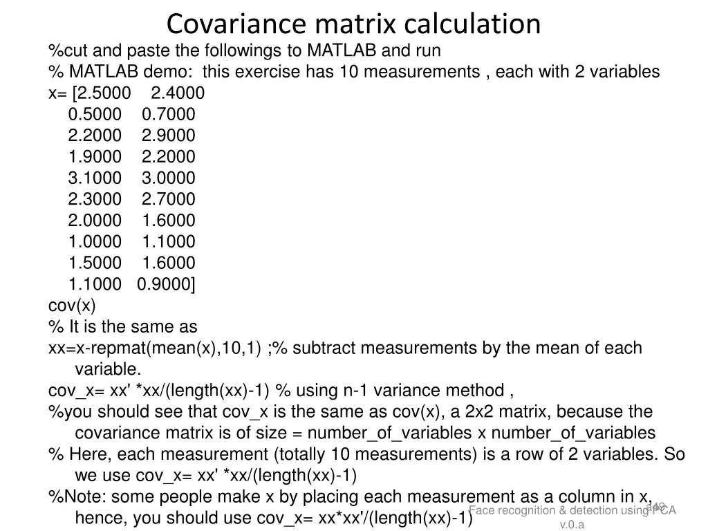 covariance matrix calculation cut and paste